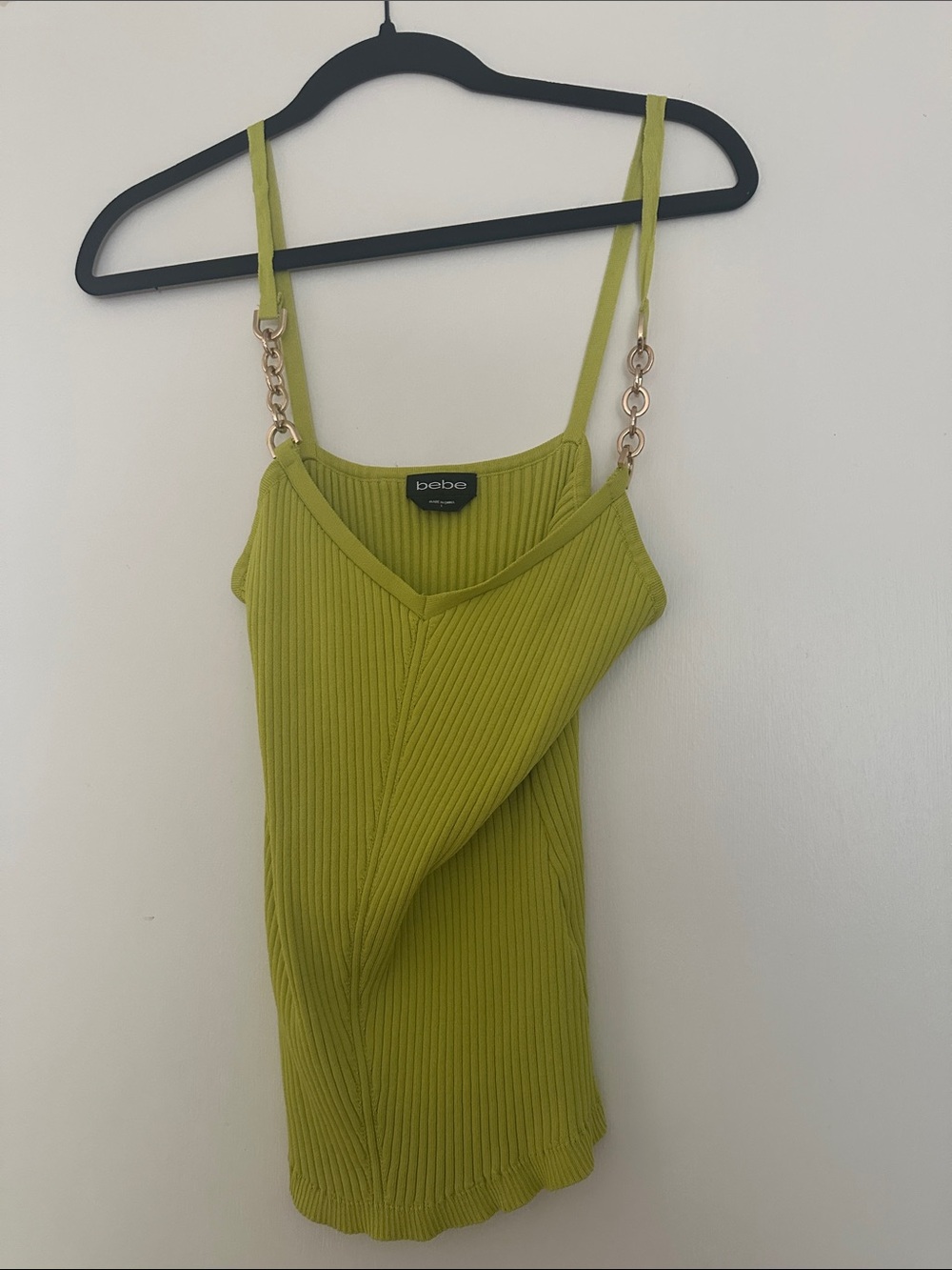 bebe Lime Green Ribbed Chain-Strap Tank
